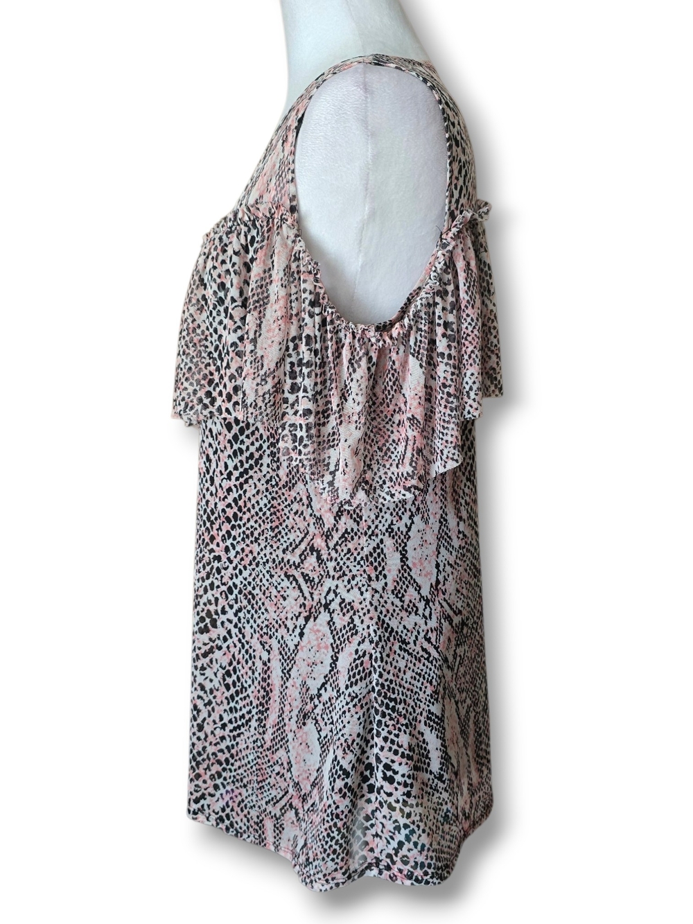 Ny Collection Snake-Print Ruffle Cold-Shoulder Top - Size Small - Picture 4 of 7